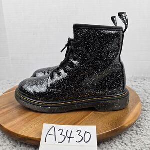Dr. Martens 1460 J Black Glitter Patent Leather Casual Lace Up Zip Boots Kids 3